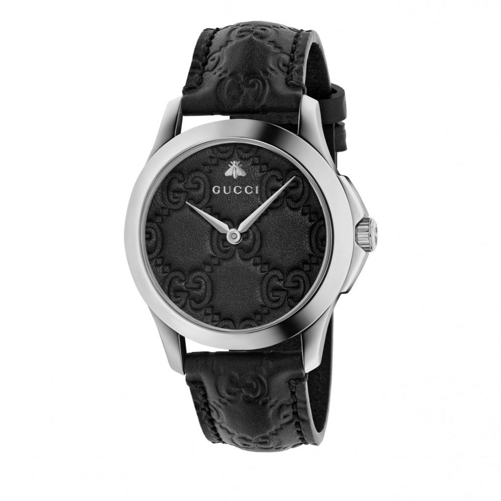  Shop Authentic Gucci G Timeless Quartz Black Dial Black Leather Strap Watch For Men - YA1264031 - Luxxuri