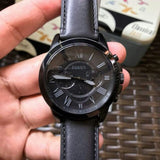  Shop Authentic Fossil Grant Chronograph Black Dial Black Leather Strap Watch for Men - FS5132 - Luxxuri