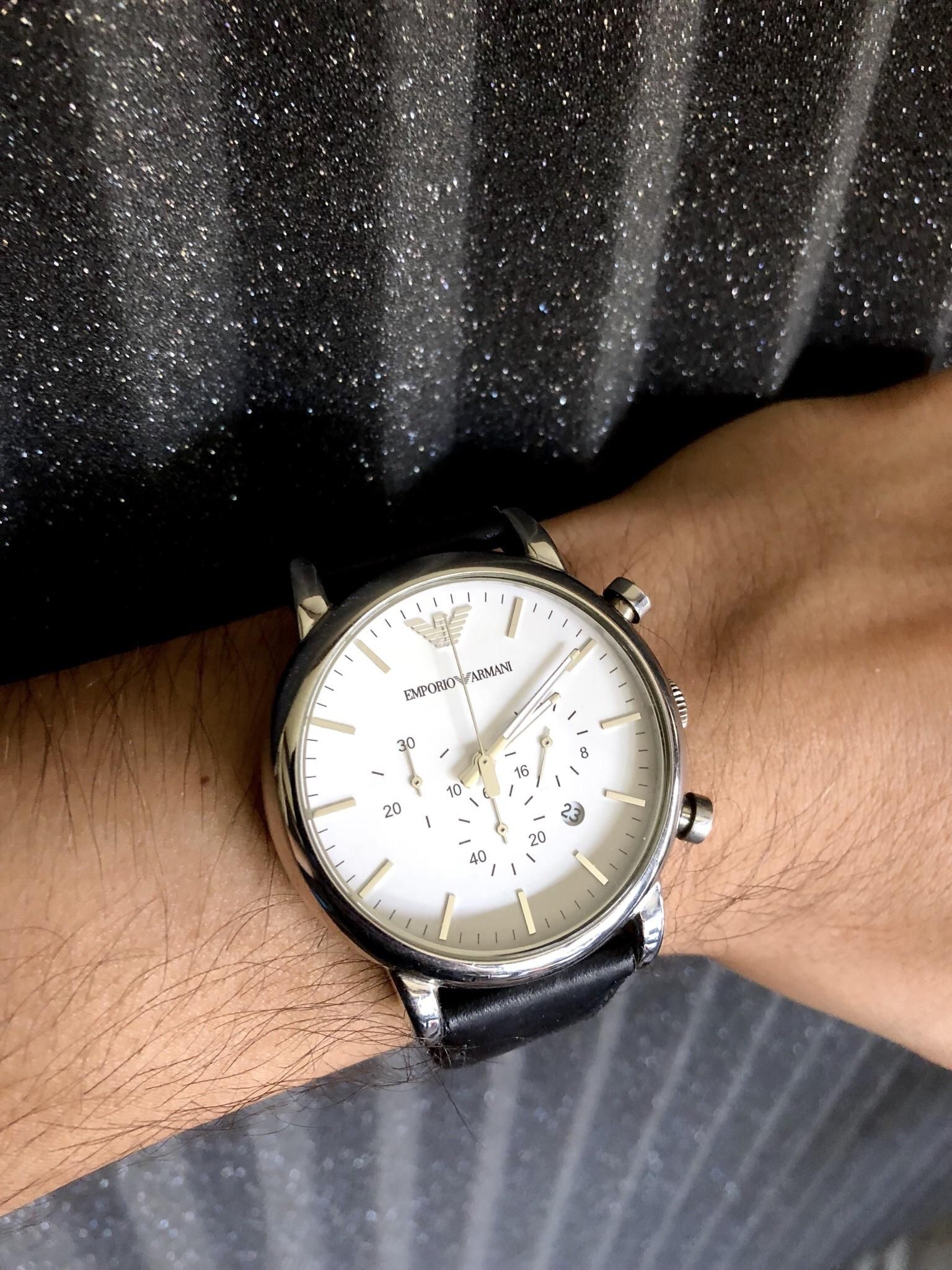  Shop Authentic Emporio Armani Classic Quartz Chronograph White Dial Black Leather Strap Watch For Men - AR1807 - Luxxuri