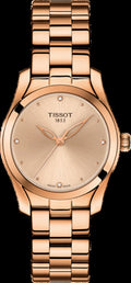 Tissot T Wave Rose Gold Dial Rose Gold Steel Strap Watch For Women - T112.210.33.456.00