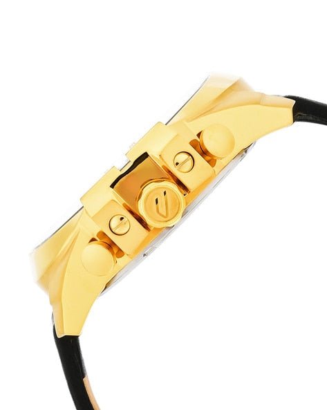  Shop Authentic Diesel Mega Chief Gold & Black Dial Black Leather Strap Watch For Men - DZ4344 - Luxxuri