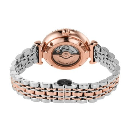  Shop Authentic Emporio Armani Meccanico Automatic Mother of Pearl Dial Two Tone Steel Strap Watch For Women - AR60049 - Luxxuri