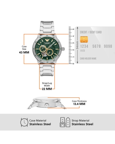  Shop Authentic Emporio Armani Meccanico Chronograph Automatic Green Dial Silver Steel Strap Watch For Men - AR60053 - Luxxuri