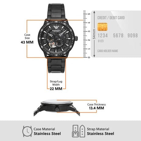  Shop Authentic Emporio Armani Meccanico Automatic Black Dial Black Steel Strap Watch For Men - AR60054 - Luxxuri