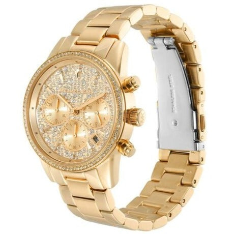  Shop Authentic Michael Kors Ritz Chronograph Gold Dial Gold Steel Strap Watch For Women - MK7310 - Luxxuri