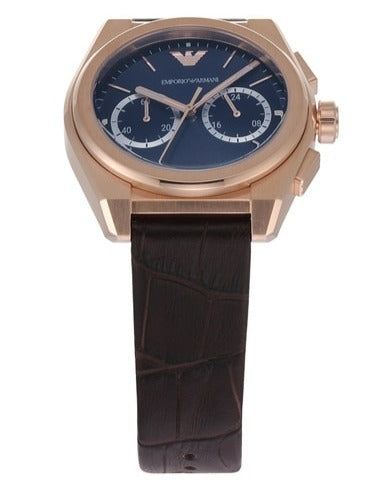 Emporio Armani Claudio Chronograph Blue Dial Brown Leather Strap Watch For Men - AR11554