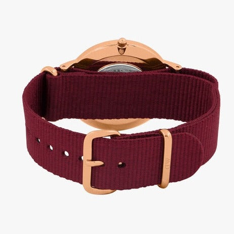  Shop Authentic Daniel Wellington Classic Roselyn Black Dial Maroon Nylon Strap Watch For Women - DW00100269 - Luxxuri