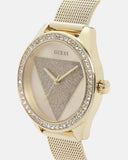  Shop Authentic Guess Tri Glitz Quartz Diamonds Gold Dial Gold Mesh Bracelet Watch For Women - W1142L2 - Luxxuri