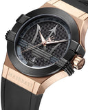  Shop Authentic Maserati Potenza Black & Rose Gold Dial Black Rubber Strap Watch For Men - R8851108002 - Luxxuri