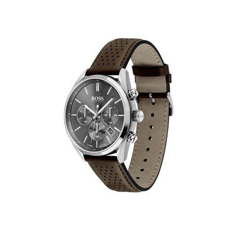  Shop Authentic Hugo Boss Grand Prix Grey Dial Brown Leather Strap Watch for Men -  1513476 - Luxxuri