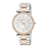  Shop Authentic Fossil Carlie Silver Dial Two Tone Steel Strap Watch for Women - ES4342 - Luxxuri