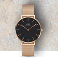  Shop Authentic Daniel Wellington Classic Melrose Black Dial Rose Gold Mesh Bracelet Watch For Women - DW00100161 - Luxxuri