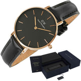  Shop Authentic Daniel Wellington Petite Sheffield Black Dial Black Leather Strap Watch For Women - DW00100168 - Luxxuri