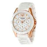  Shop Authentic Fossil Ceramic Multifunction White Dial White Steel Strap Watch for Women - CE1006 - Luxxuri