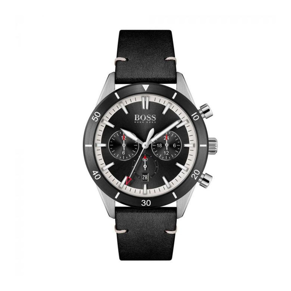  Shop Authentic Hugo Boss Chronograph Black Dial Black Leather Strap Watch for Men - 1513864 - Luxxuri