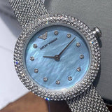  Shop Authentic Emporio Armani Rosa Diamonds Mother of Pearl Blue Dial Silver Mesh Bracelet Watch For Women - AR11380 - Luxxuri