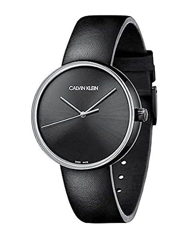  Shop Authentic Calvin Klein Full Moon Black Dial Black Leather Strap Watch for Women - K8Y231C1 - Luxxuri