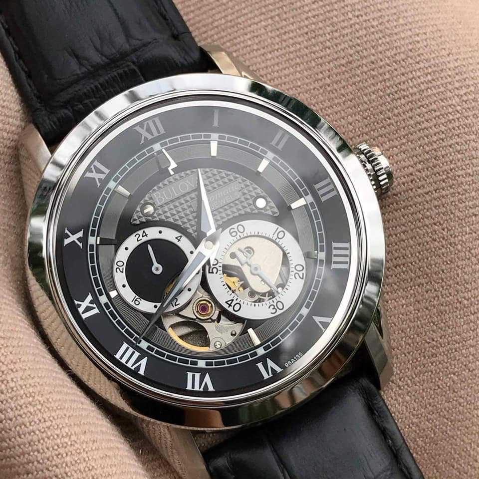  Shop Authentic Bulova BVA Classic Automatic Silver Dial Black Leather Strap Watch for Men - 96A135 - Luxxuri