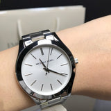  Shop Authentic Michael Kors Slim Runway Silver Dial Silver Stainless Steel Strap Watch for Women - MK3178 - Luxxuri