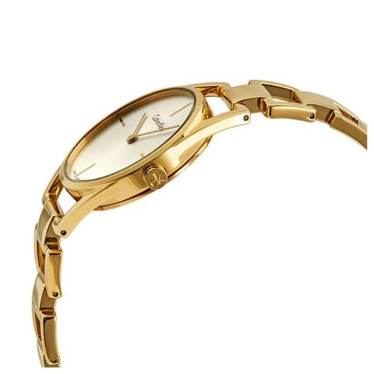  Shop Authentic Calvin Klein Dainty White Dial Gold Steel Strap Watch for Women - K7L23546 - Luxxuri