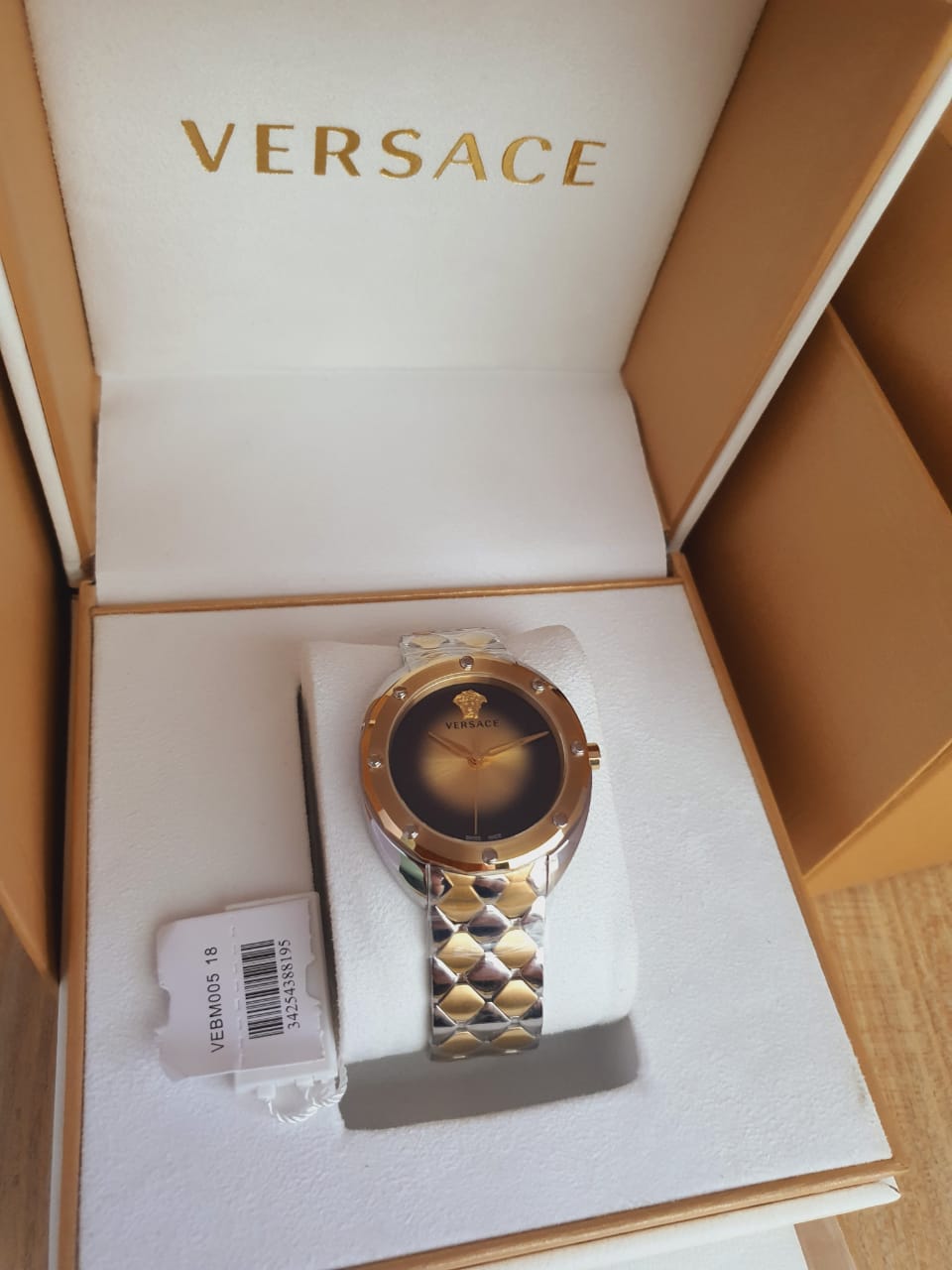  Shop Authentic Versace Shadov Quartz Gold Dial Two Tone Steel Strap Watch for Women - VEBM00518 - Luxxuri