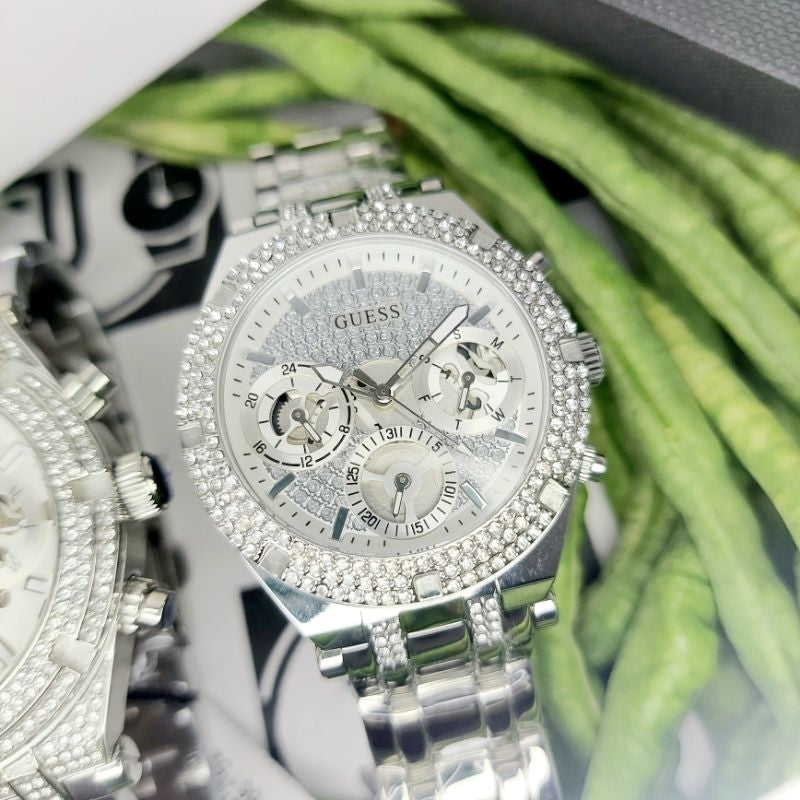  Shop Authentic Guess Multi Function Diamonds Silver Dial Silver Steel Strap Watch For Men - GW0455G1 - Luxxuri