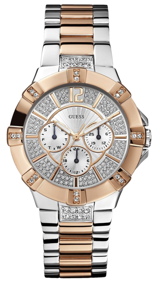  Shop Authentic Guess Vista Analog Diamonds Silver Dial Two Tone Steel Strap Watch for Women - W0024L1 - Luxxuri