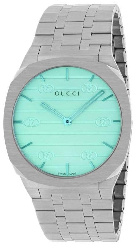  Shop Authentic Gucci 25H Quartz Turquoise Dial Silver Steel Strap Watch For Women - YA163409 - Luxxuri