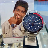  Shop Authentic Tommy Hilfiger Bank Chronograph Blue Dial Silver Steel Strap Watch for Men - 1791718 - Luxxuri