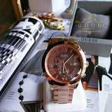  Shop Authentic Guess Iconic Signature Brown Dial Rose Gold Steel Strap Watch For Men - W0668G1 - Luxxuri