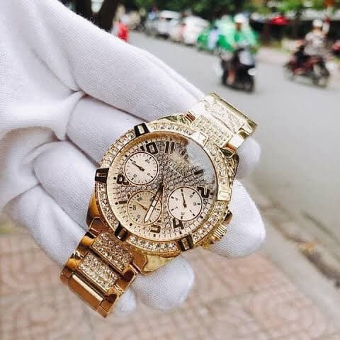  Shop Authentic Guess Frontier Diamonds Gold Dial Gold Steel Strap Watch For Women - W1156L2 - Luxxuri