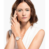  Shop Authentic Swarovski Crystal Frost White Dial Pink Leather Strap Watch for Women - 5519223 - Luxxuri