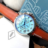  Shop Authentic Fossil Grant Chronograph Blue Dial Brown Leather Strap Watch for Men - FS5184 - Luxxuri
