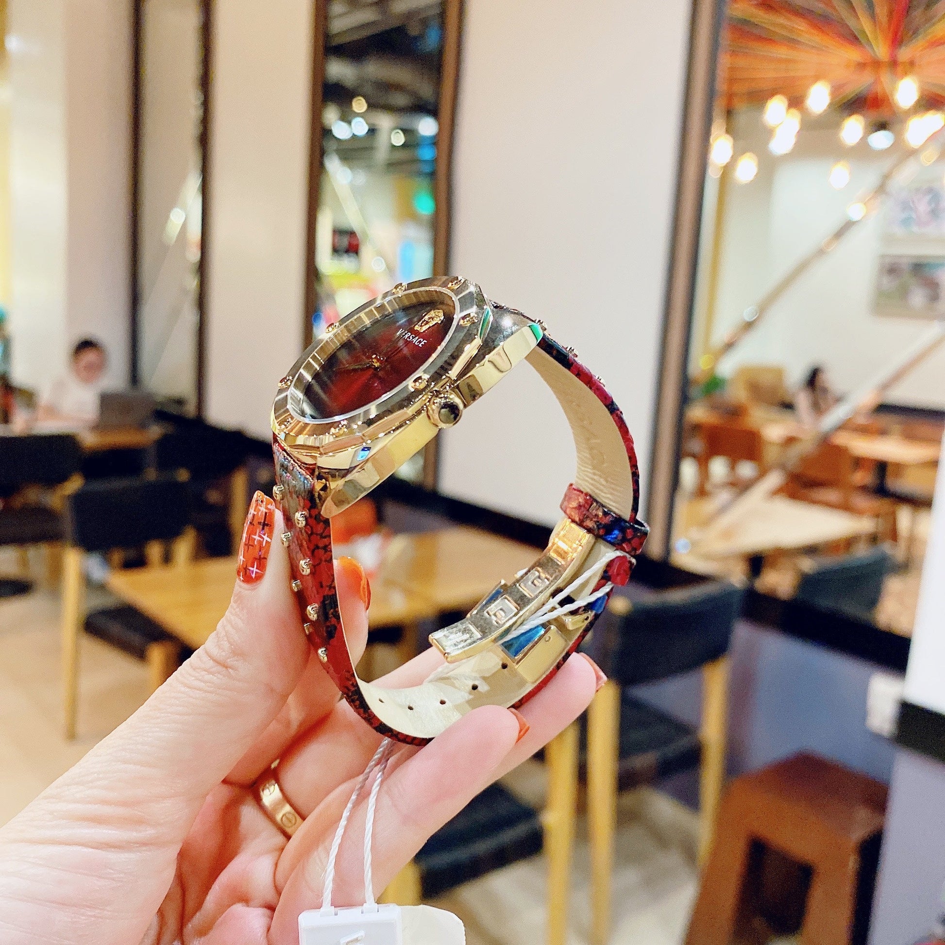  Shop Authentic Versace Shadov Quartz Red Dial Red Leather Strap Watch for Women - VEBM00918 - Luxxuri