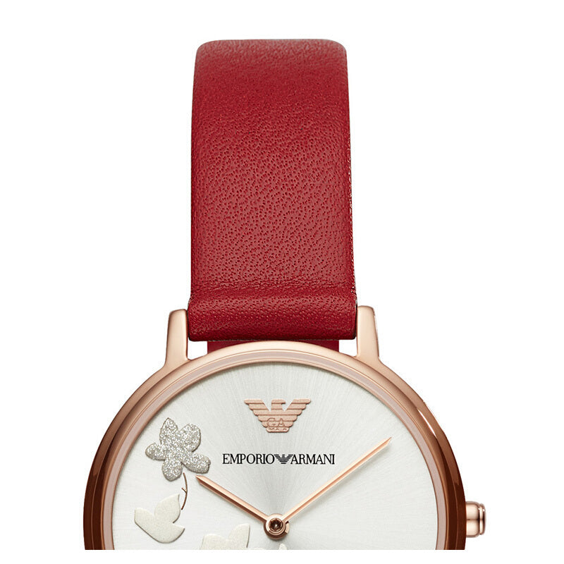  Shop Authentic Emporio Armani Kappa Classic Quartz Silver Dial Red Leather Strap Watch For Women - AR11114 - Luxxuri