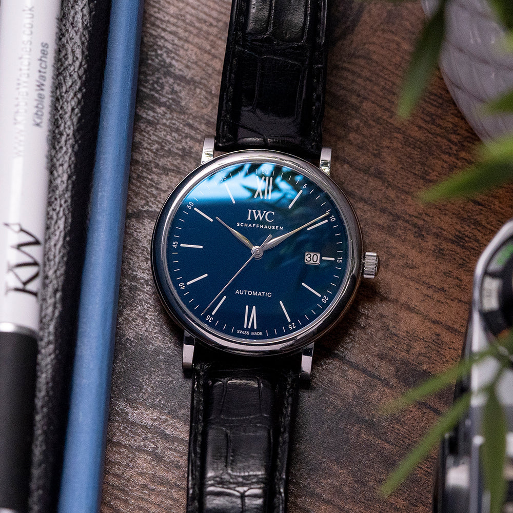  Shop Authentic IWC Portofino '150 Years Edition' Automatic Blue Dial Black Leather Strap Watch for Men - IW356518 - Luxxuri