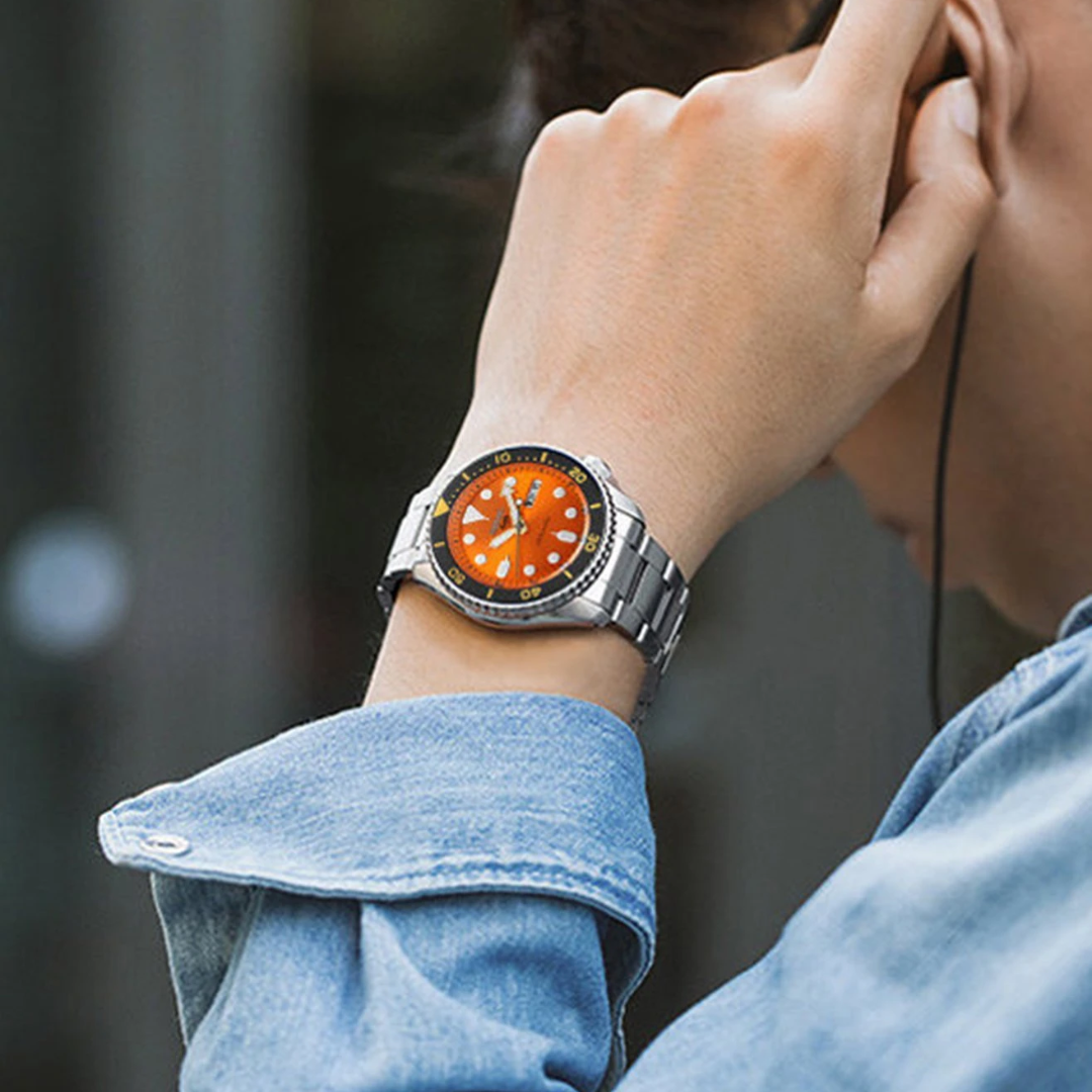  Shop Authentic Seiko 5 Sports Automatic Orange Dial Silver Steel Strap Watch For Men - SRPD59K1 - Luxxuri