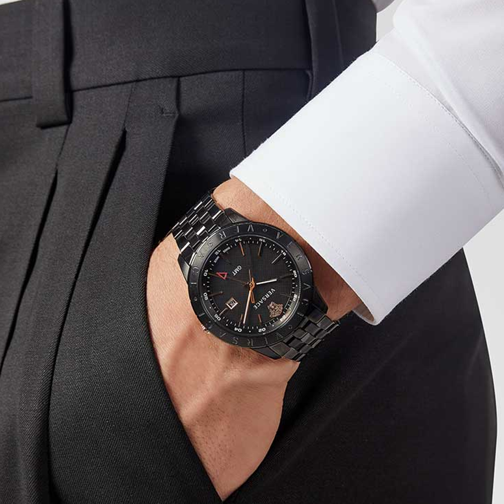  Shop Authentic Versace Univers Quartz Black Dial Black Steel Strap Watch for Men - VEBK00618 - Luxxuri