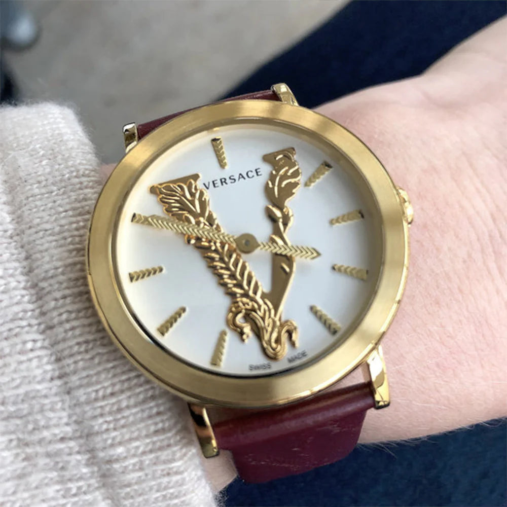  Shop Authentic Versace Virtus White Dial Red Leather Strap Watch for Women - VEHC00219 - Luxxuri