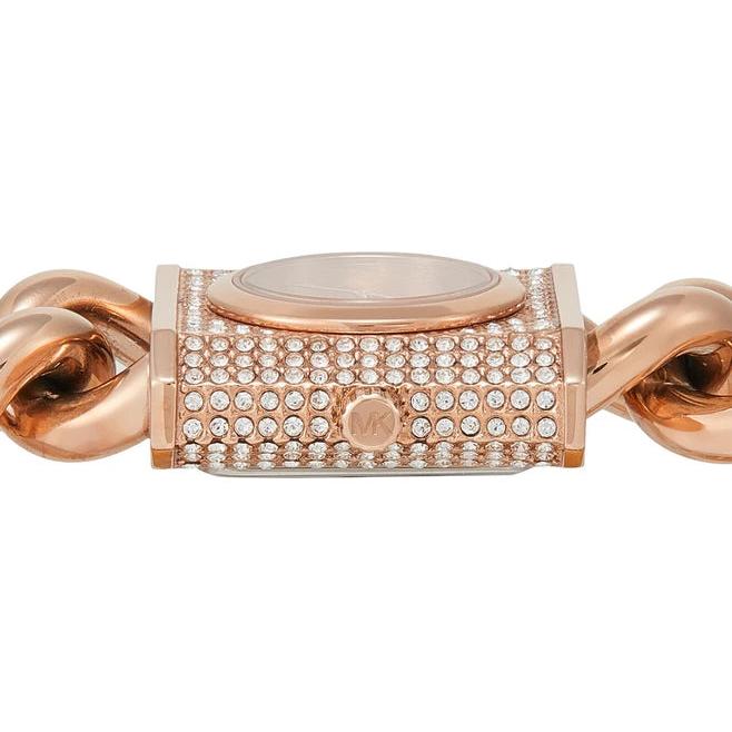  Shop Authentic Michael Kors Chain Lock Three-Hand Rose Gold Dial Rose Gold Steel Strap Watch for Women - MK4827 - Luxxuri