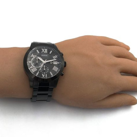 Guess Atlas Chronograph Black Dial Black Steel Strap Watch For Men - W0668G5