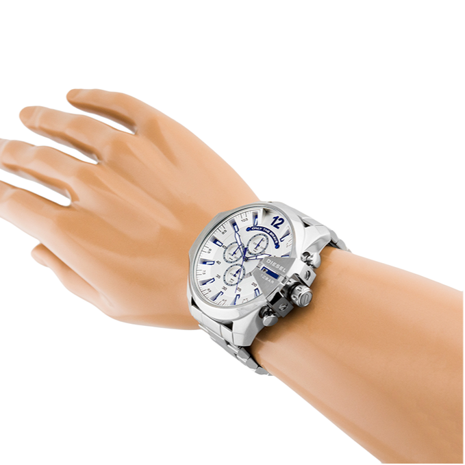  Shop Authentic Diesel Mega Chief Chronograph Silver Dial Silver Steel Strap Watch For Men - DZ4477 - Luxxuri