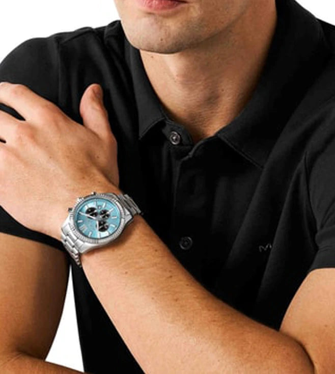  Shop Authentic Michael Kors Lexington Chronograph Blue Dial Silver Steel Strap Watch for Men - MK9165 - Luxxuri