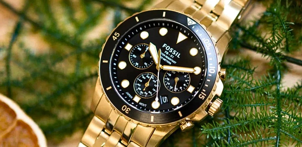  Shop Authentic Fossil FB-01 Chronograph Black Dial Gold Steel Strap Watch for Men - FS5836 - Luxxuri