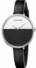  Shop Authentic Calvin Klein Rise White Grey Dial Black Leather Strap Watch for Women - K7A231C3 - Luxxuri