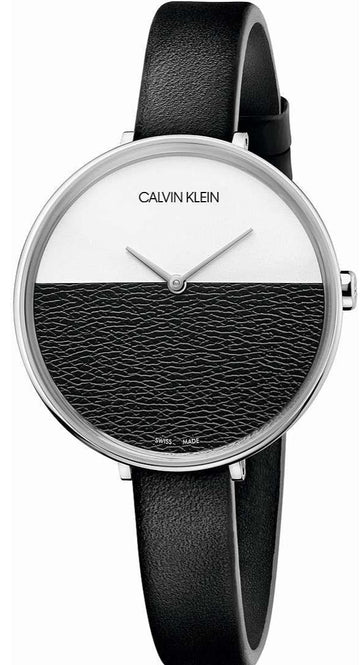  Shop Authentic Calvin Klein Rise White Grey Dial Black Leather Strap Watch for Women - K7A231C3 - Luxxuri