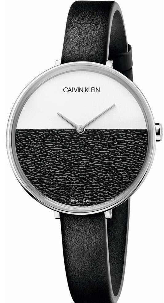  Shop Authentic Calvin Klein Rise White Grey Dial Black Leather Strap Watch for Women - K7A231C3 - Luxxuri