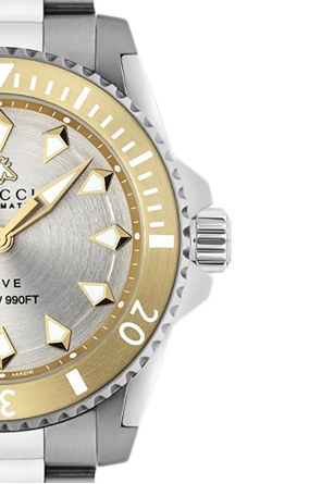  Shop Authentic Gucci Dive Automatic 18K Gold Silver Dial Silver Steel Strap Watch for Men - YA136357 - Luxxuri