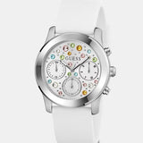  Shop Authentic Guess Wanderlust Crystals Silver Dial White Rubber Strap Watch For Women - W1059L3 - Luxxuri