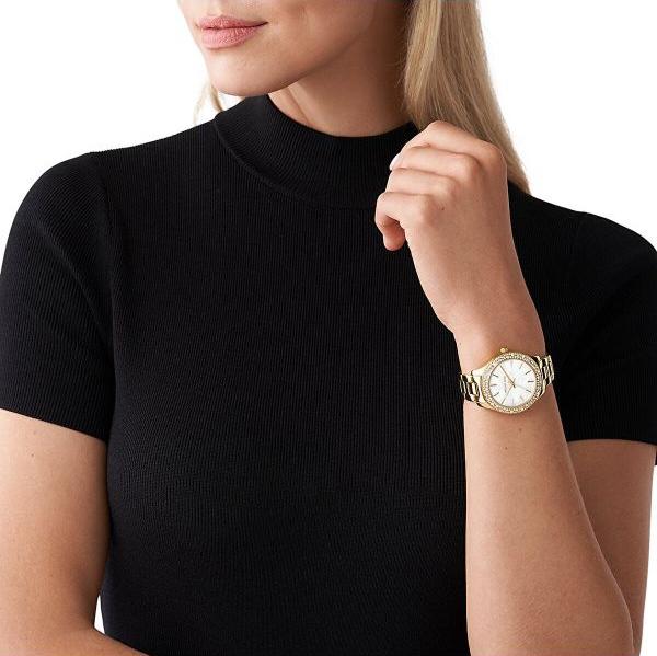  Shop Authentic Michael Kors Liliane Mother of Pearl White Dial Gold Steel Strap Watch For Women - MK4555 - Luxxuri